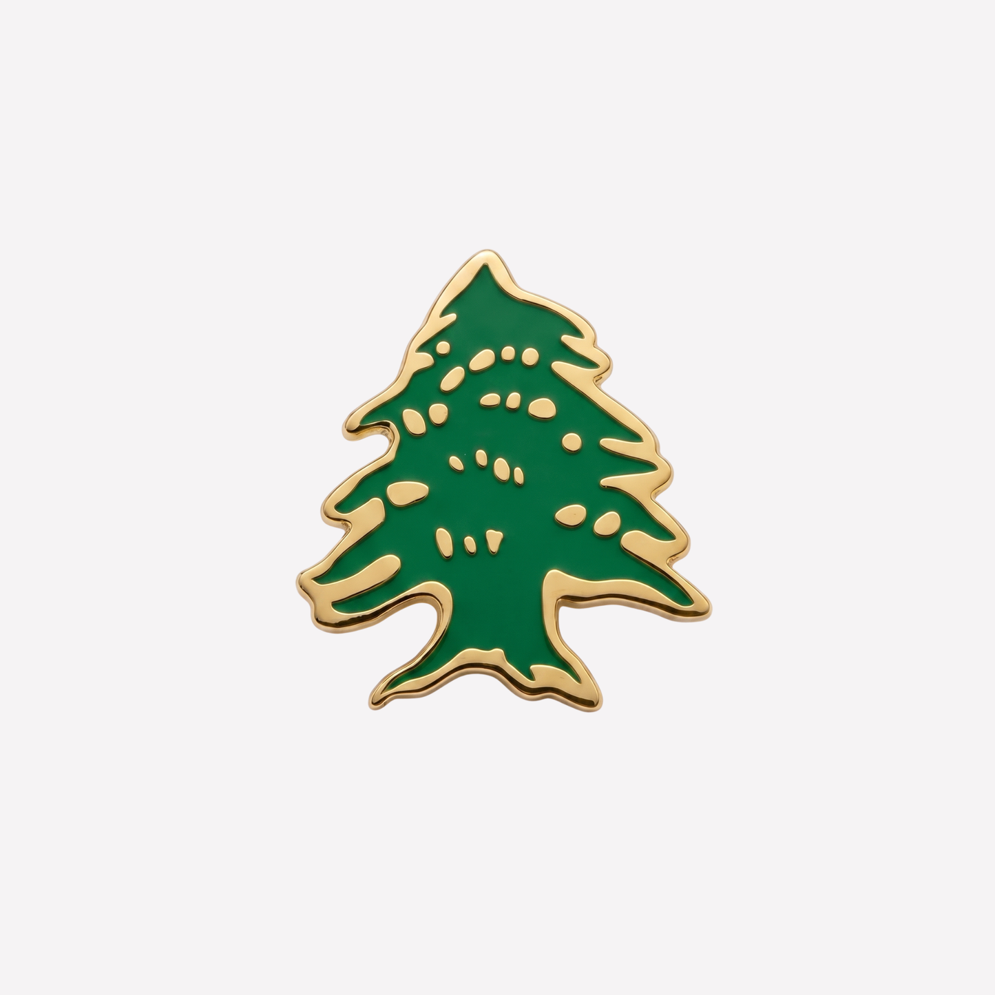 Single Cedar of Lebanon enamel pin in gold plated metal

