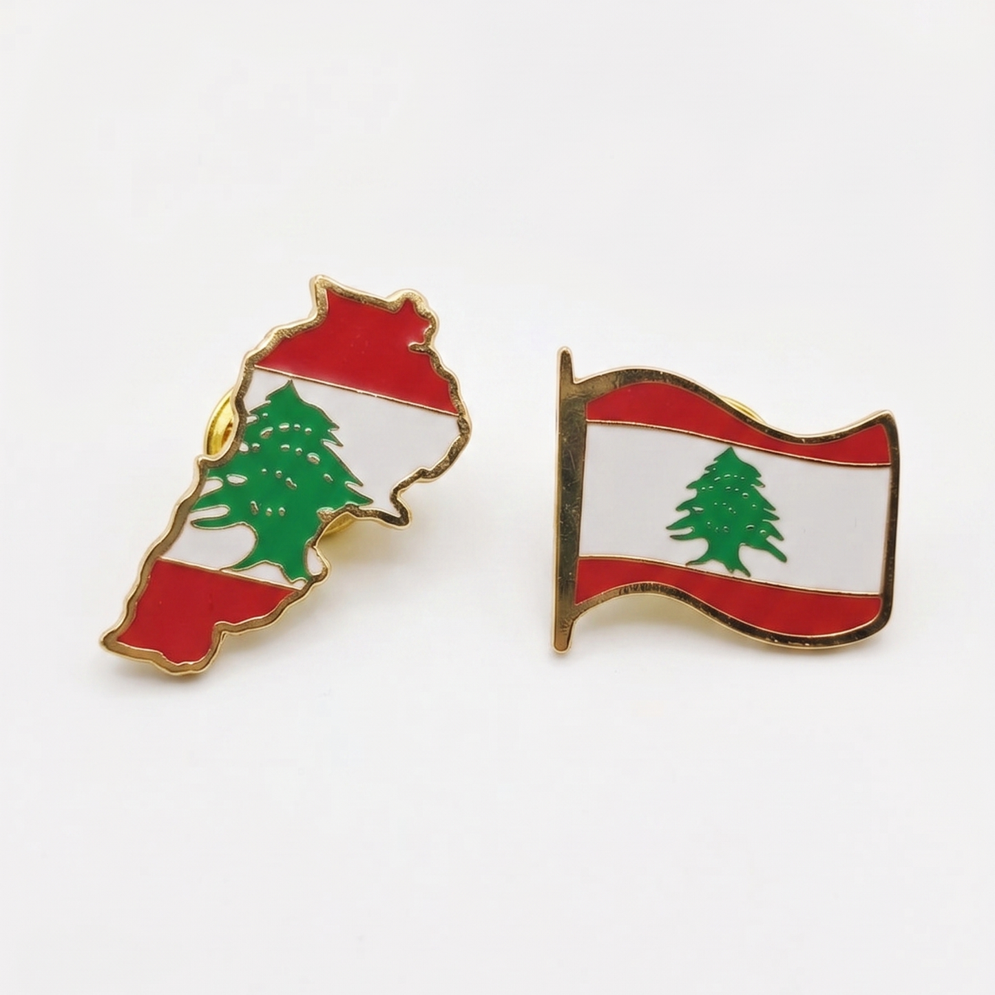 Lebanese flag enamel lapel pin with waving red white and green design
