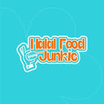 Halal Food Junkie logo on turquoise background used in Nafas Lebanese Cedar collaboration and review content